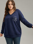 Moon Print V Neck Raglan Sleeve Sweatshirt