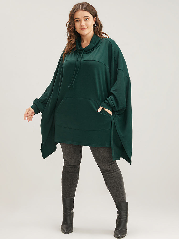 

Plus Size Women Dailywear Plain Asymmetrical Regular Dolman Sleeve Long Sleeve Funnel Neck Pocket Casual Sweatshirts BloomChic, Dark green