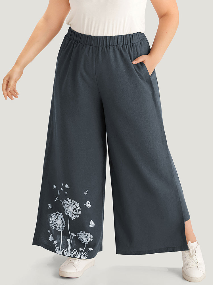 

Plus Size Women Dailywear Silhouette Floral Print Patchwork High Rise Pocket Casual Pants BloomChic, Slate gray