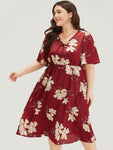 Floral Print Pocketed Dress With Ruffles