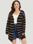 Contrast Striped Open Front Loose Cardigan