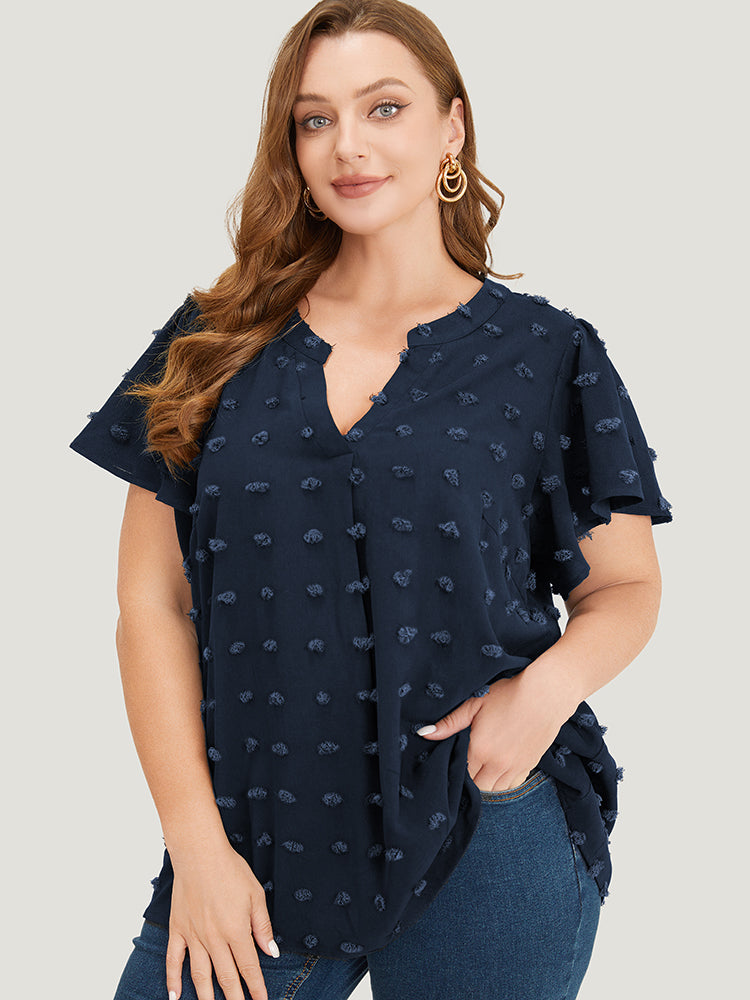 

Plus Size Women Dailywear Plain Ruffles Ruffle Sleeve Short Sleeve Notched Workleisure Blouses BloomChic, Indigo