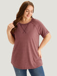 Plain Crew Neck Stitch Roll Sleeve T shirt