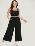 Contrast Trim Pocket Patchwork Cami Jumpsuit