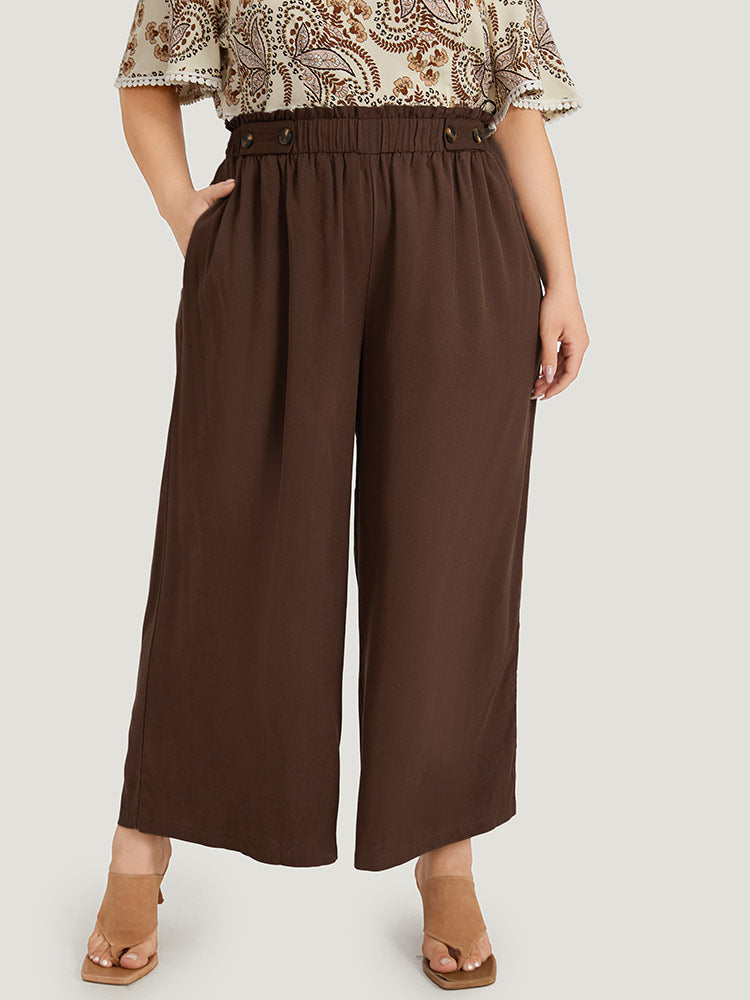 

Plain Button Detail Pocket Paperbag Waist Pants BloomChic, Dark brown
