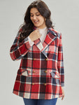 Plaid Double Breasted Lapel Collar Flap Pocket Coat