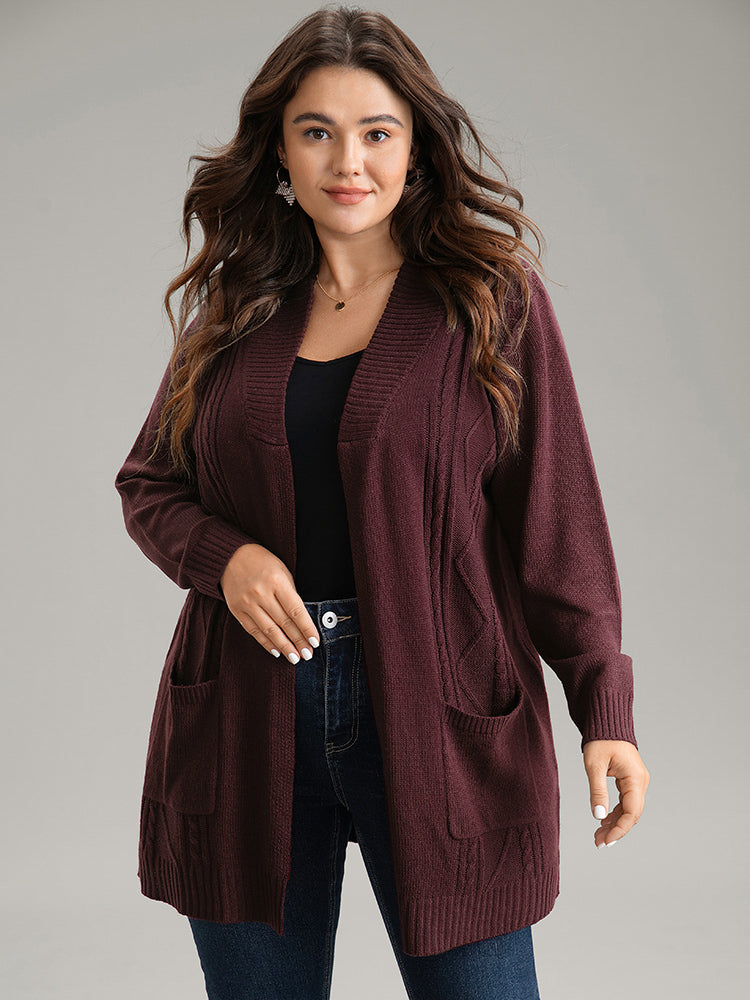 

Plus Size Cardigans | Plain Cable Knit Button Up Pocket Cardigan | BloomChic, Burgundy