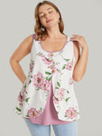 Floral Split Front Button Detail 2 in 1 Tank Top