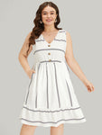 Pocketed Elasticized Waistline Striped Print Dress With Ruffles