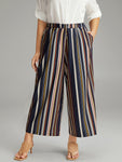 Colour Striped Contrast Elastic Waist Wide Leg Pants