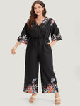 Flutter Sleeves General Print Pocketed Drawstring Jumpsuit