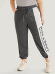 Letter Print Bowknot Contrast Patchwork Pocket Sweatpants