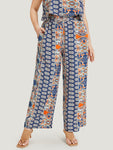 Boho Print Pocket Elastic Waist Woven Pants