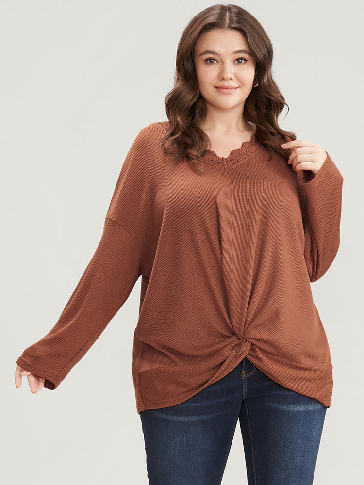 

Plus Size Women Dailywear Plain Twist-front Regular Regular Sleeve Long Sleeve V Neck Elegance Sweatshirts BloomChic, Rust