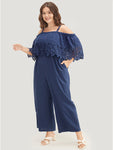 Lace Trim Pocketed Cold Shoulder Sleeves Jumpsuit