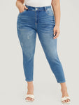 Moderately Stretchy High Rise Dark Wash Cropped Jeans