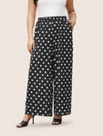 Polka Dot Elastic Waist Wide Leg Pants