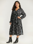 General Print Wrap Belted Pocketed Dress