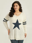 Star & Striped Print Drop Shoulder Pullover