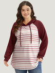 Striped Patchwork Contrast Hooded Raglan Sleeve Sweatshirt