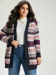 Geo Print Open Front Patchwork Cardigan