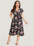 Floral Print Wrap Pocketed Dress