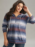 Colour Striped Hooded Pocket Half Zip Sweatshirt