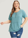 Plain Heather Button Detail Patch Pocket T shirt