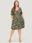 Batwing Flutter Sleeves Animal Print Pocketed Dress