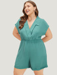 Batwing Sleeves Collared Wrap Pocketed Romper