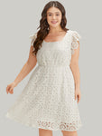 Lace Pocketed Square Neck Flutter Sleeves Dress