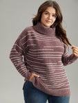 Striped Heather Turtleneck Split Hem Pullover