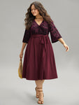 Floral Print Belted Velvet Dress by Bloomchic Limited