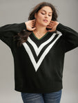 Striped Contrast Trim Long Sleeve Pullover