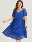 V-neck Pleated Puff Sleeves Sleeves Dress