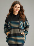 Striped Contrast Curved Hem Hooded Sweatshirt