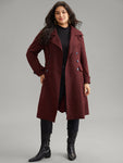 Lapel Collar Solid Double Breasted Belted Coat