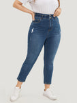 Very Stretchy High Rise Medium Wash Ripped Jeans