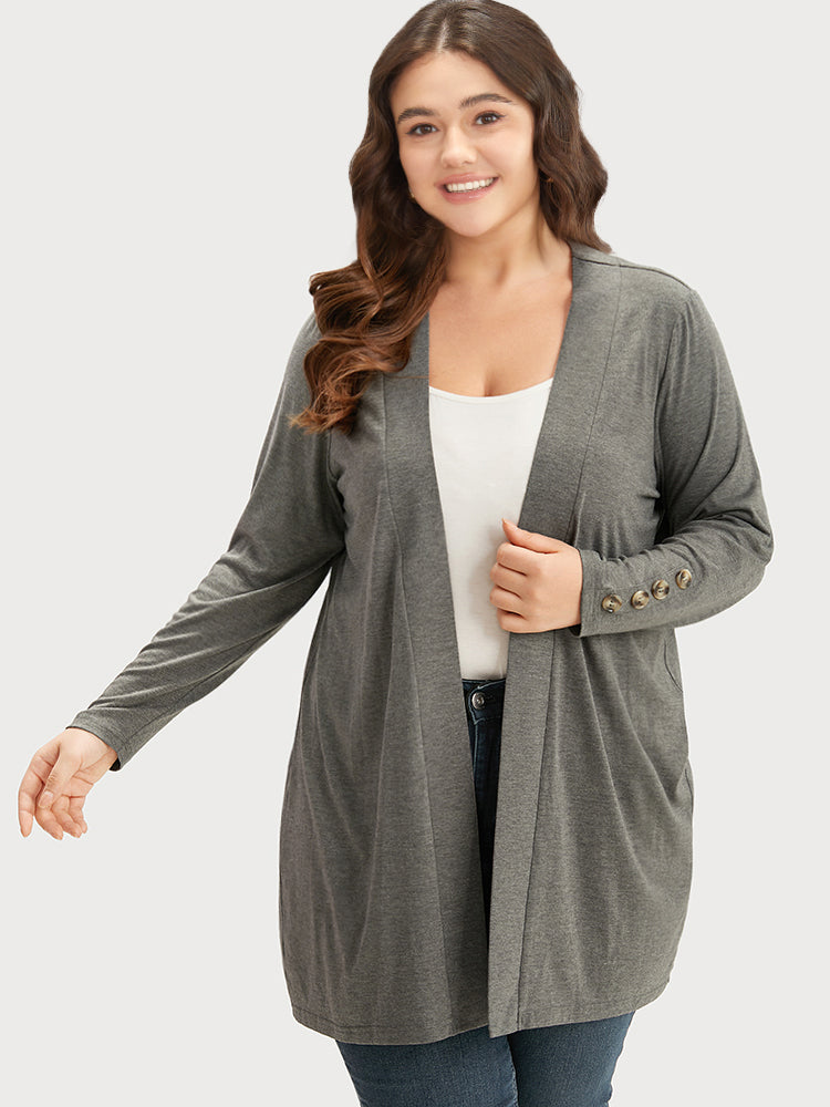 

Plus Size Cover Ups/Kimonos | Solid Open Front Button Detail Kimono | BloomChic, Gray