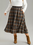 Plaid Pocket Ruffle Layered Hem Skirt