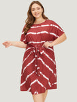 Batwing Sleeves Striped Tie Dye Print Dress