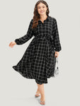 Belted Plaid Print Collared Dress