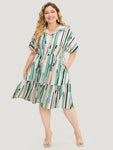 Tiered Pocketed Flutter Sleeves Geometric Print Dress