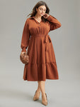 Anti wrinkle Patchwork Button Up Belted Dress