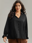Static free Solid Button Detail Frill Trim Blouse