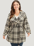 Plaid Belted Pocket Buckle Detail Coat