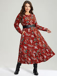 Pocketed Checkered Gingham Print Crew Neck Elasticized Waistline Dress
