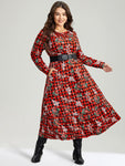 Pocketed Checkered Gingham Print Elasticized Waistline Crew Neck Dress