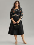 Elasticized Waistline Mesh Embroidered Floral Print Dress