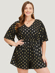 Glittering Pocketed Polka Dots Print Romper